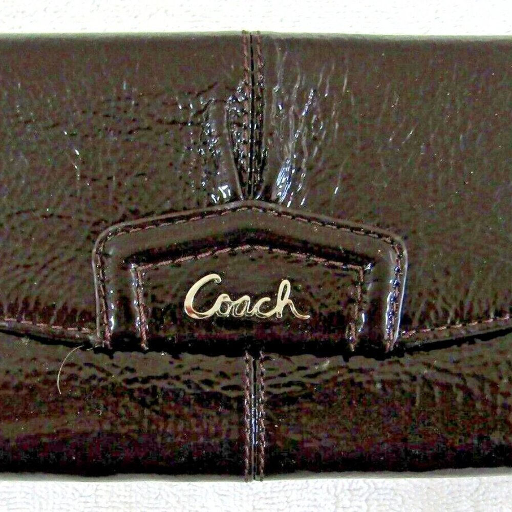 Coach Leather Wallet Designer Clutch Trifold Checkbook Brown Multiple Card Slots